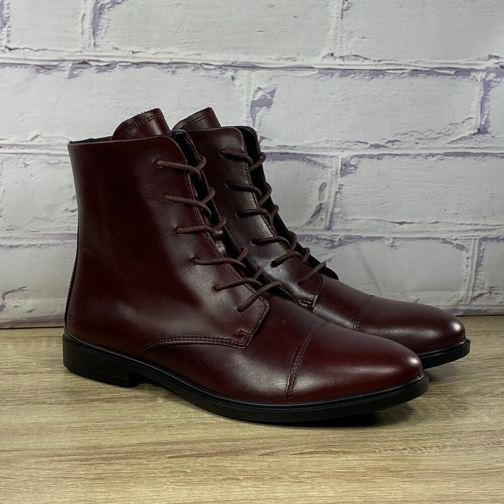 Ecco Women's Burgundy Leather Lace-Up Ankle Boots